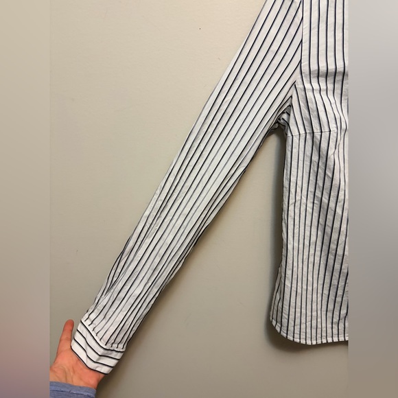 LACOSTE White w/ Black Striped Fitted Button Down Shirt - Picture 4 of 8